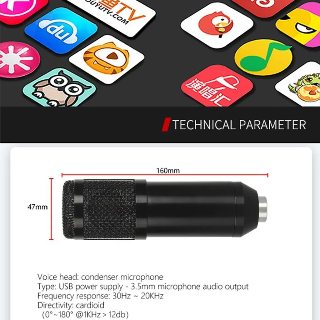 Microphone USB de Bureau pour PC - Micro à Condensateur INF Noir Studio - 6