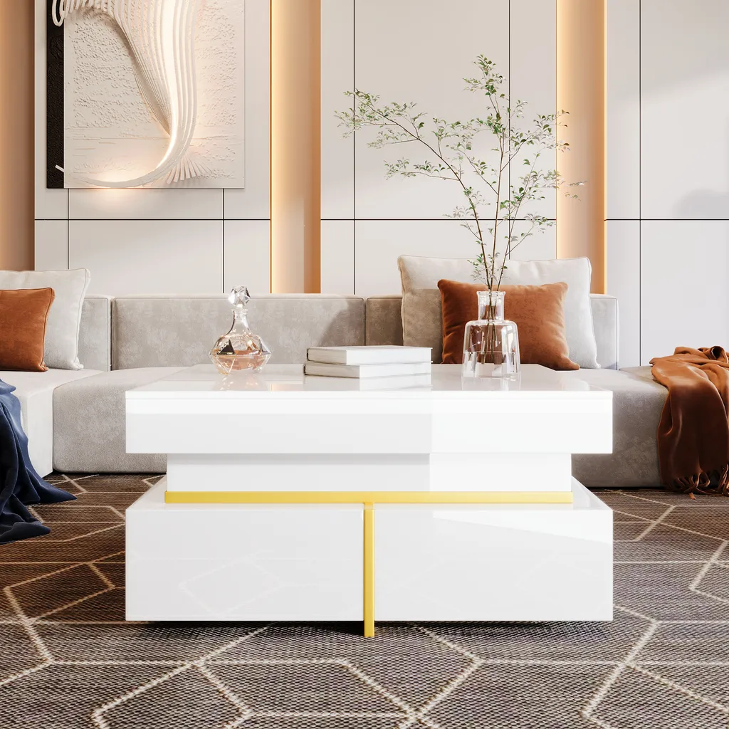Table Basse Carrée Blanche MODFU 70 cm dotée de Grands Rangements - 6