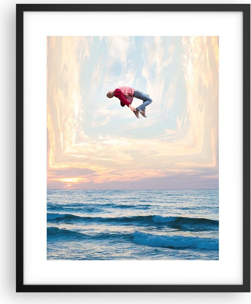 Gerahmtes Poster - Schwarzer Rahmen - Sprung Freiheit Surrealismus - 40x50 cm - Wand Bild - Wanddeko - Wandbilder - Kunstposter - Wandposter - Bild...