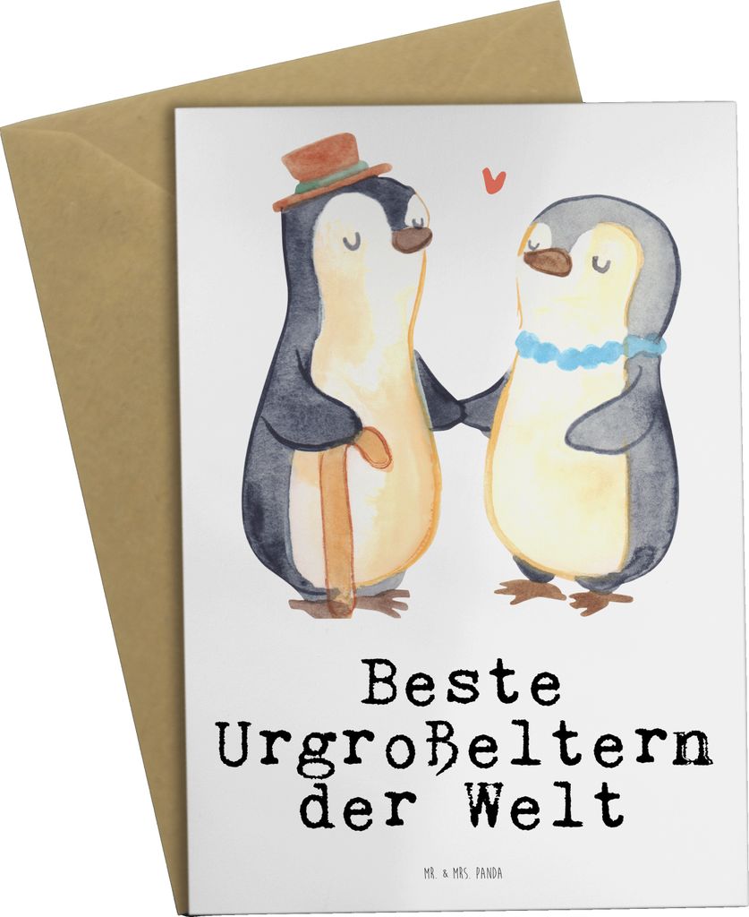 Mr. & Mrs. Panda Grußkarte Pinguin Beste Urgroßeltern der Welt - Weiß - Geschenk, Grußkarten, einladungskarten, Geburtstag, valentinstagskarte,...