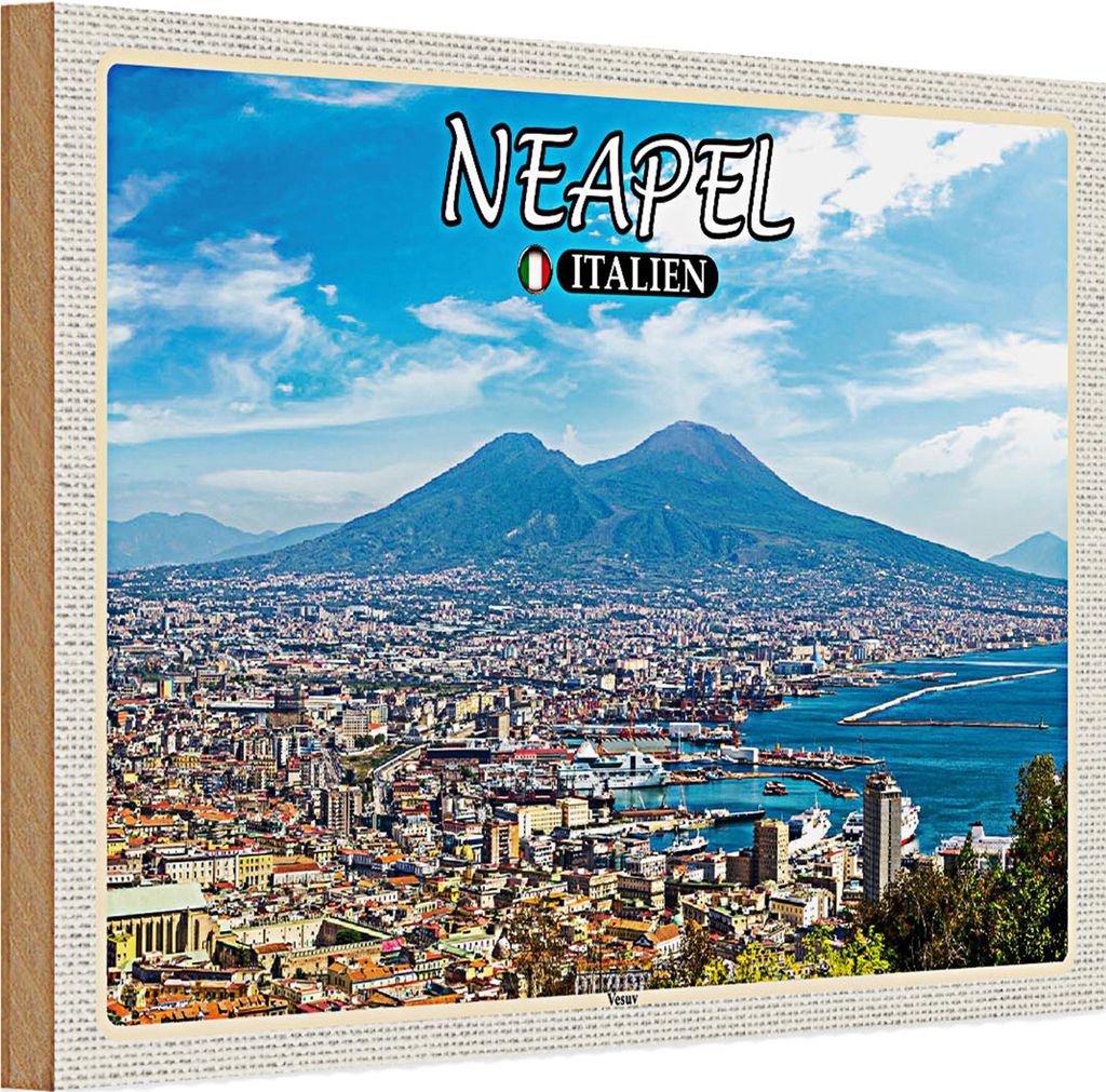 Holzschild Reise Neapel Italien Vesuv 30x20cm