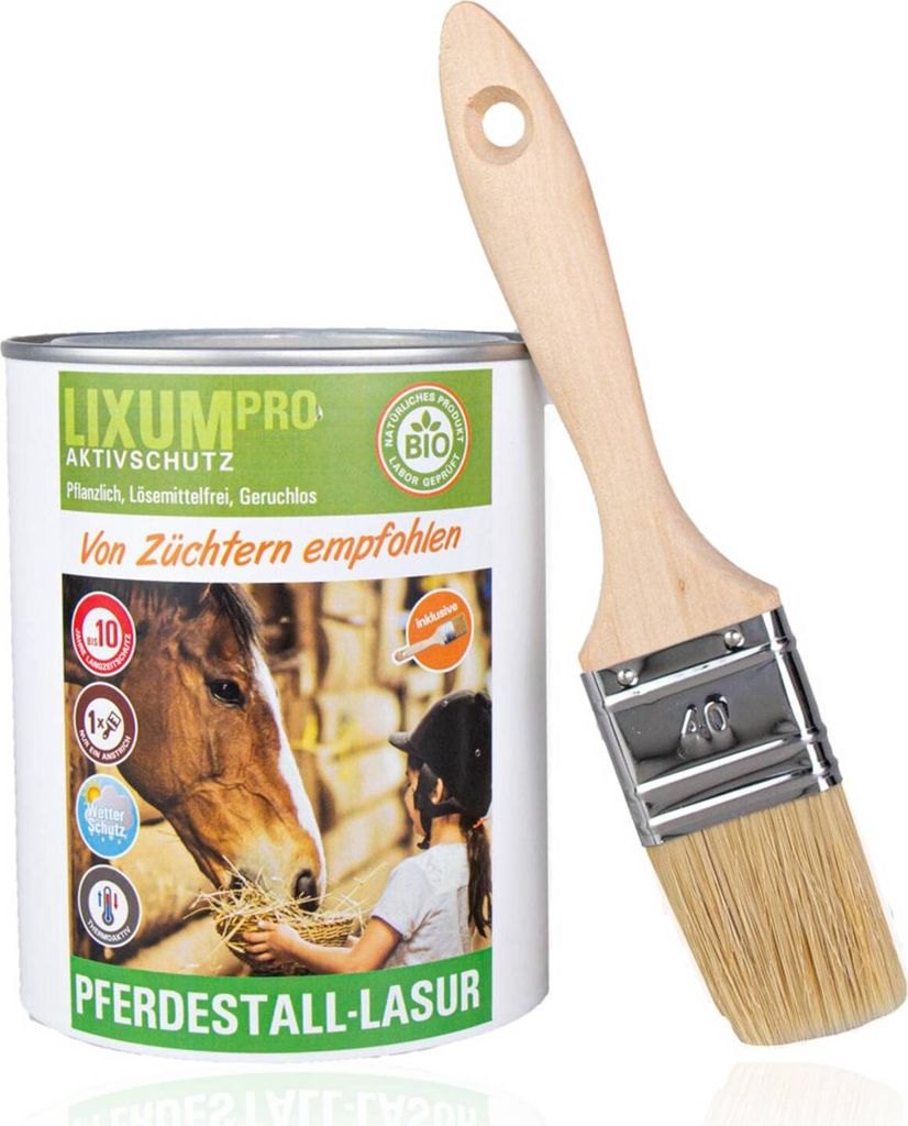 LIXUM Pro Biologische Pferdestall Lasur, Farbe:Grün, Gebindegröße:500 ml ( ca.15m² ), inkl. Zubehör:Pinsel