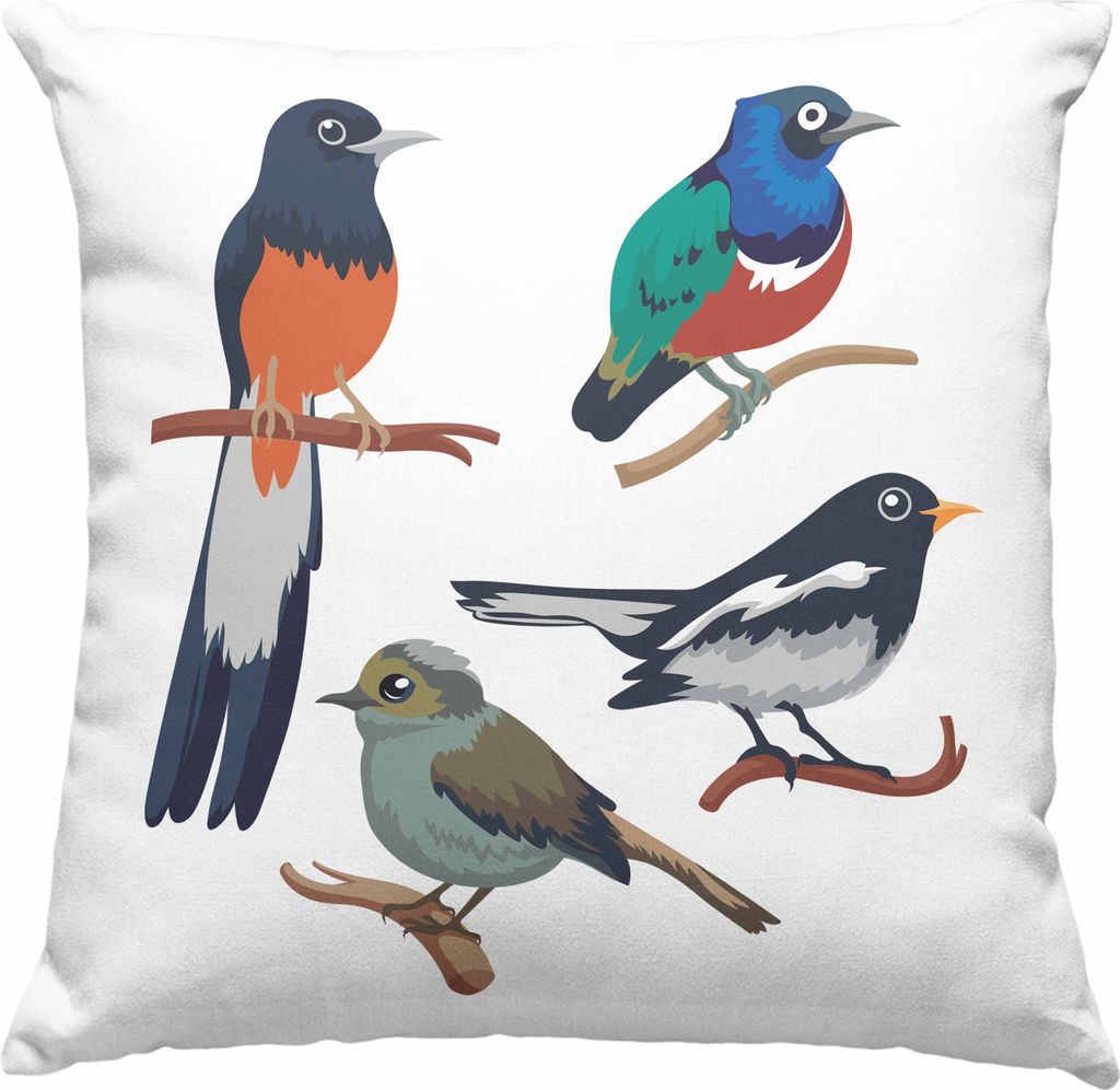 Trendation - Arten von Vögeln Vogel Deko-Kissen mit Füllung 40x40 Geschenk Grafik Geschenkdiee für Vogel-Liebhaber (Blau)