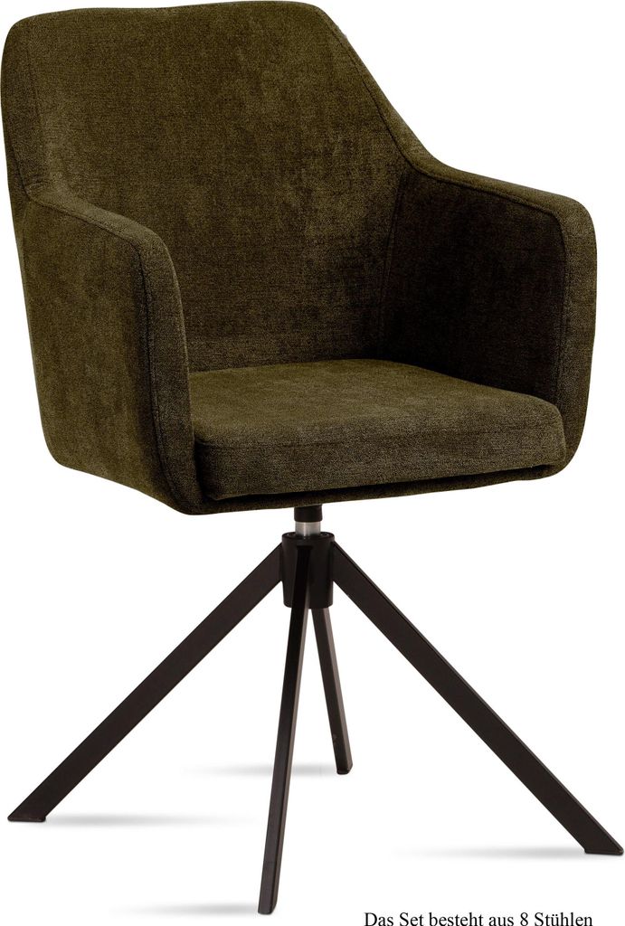 Armlehnstuhl drehbar (8er-Set) Denice 57x87x60 Schwarz/Khaki