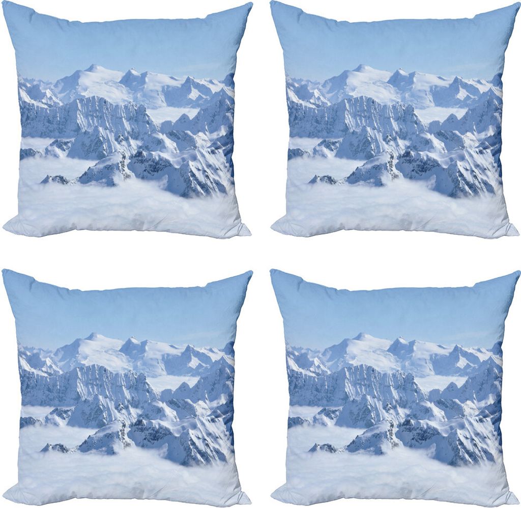 ABAKUHAUS Berg Kissenbezug Set (4 Stück), Alpen Weiße Wildnis, Moderner Doppelseitiger Digitaldruck, 50 cm x 50 cm, Weiß Blau