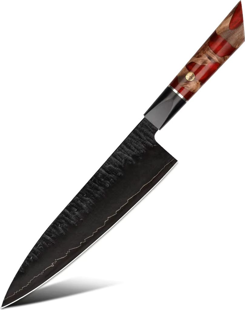 Damast Küchenmesser Enjin - Chef mit ergonomischem Griff in Rot/Braun KP37396