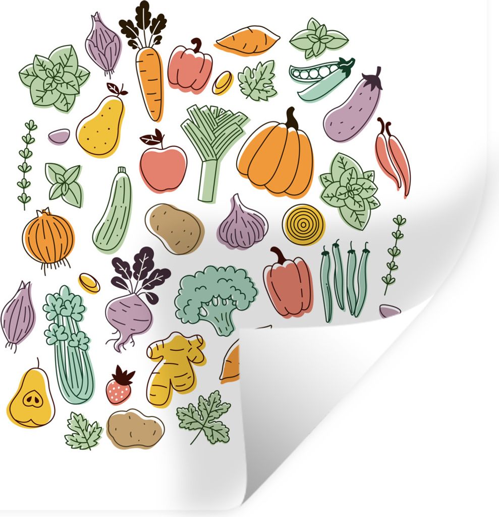 MuchoWow Wandtattoo Wandsticker Wandaufkleber Gemüse - Obst - Minimalismus 80x80 cm Selbstklebend und Repositionierbar - Wierderverwendbar - Sel...
