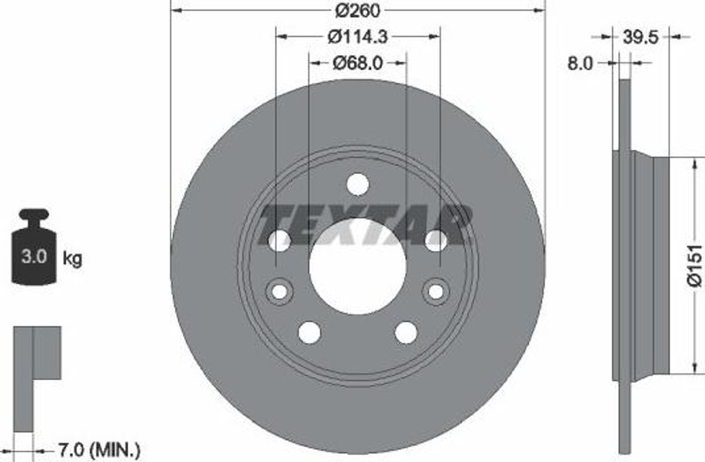 2x TEXTAR Bremsscheibe 92327203 für RENAULT Zoe (BFM_) 39 5mm 3kg 148 2mm