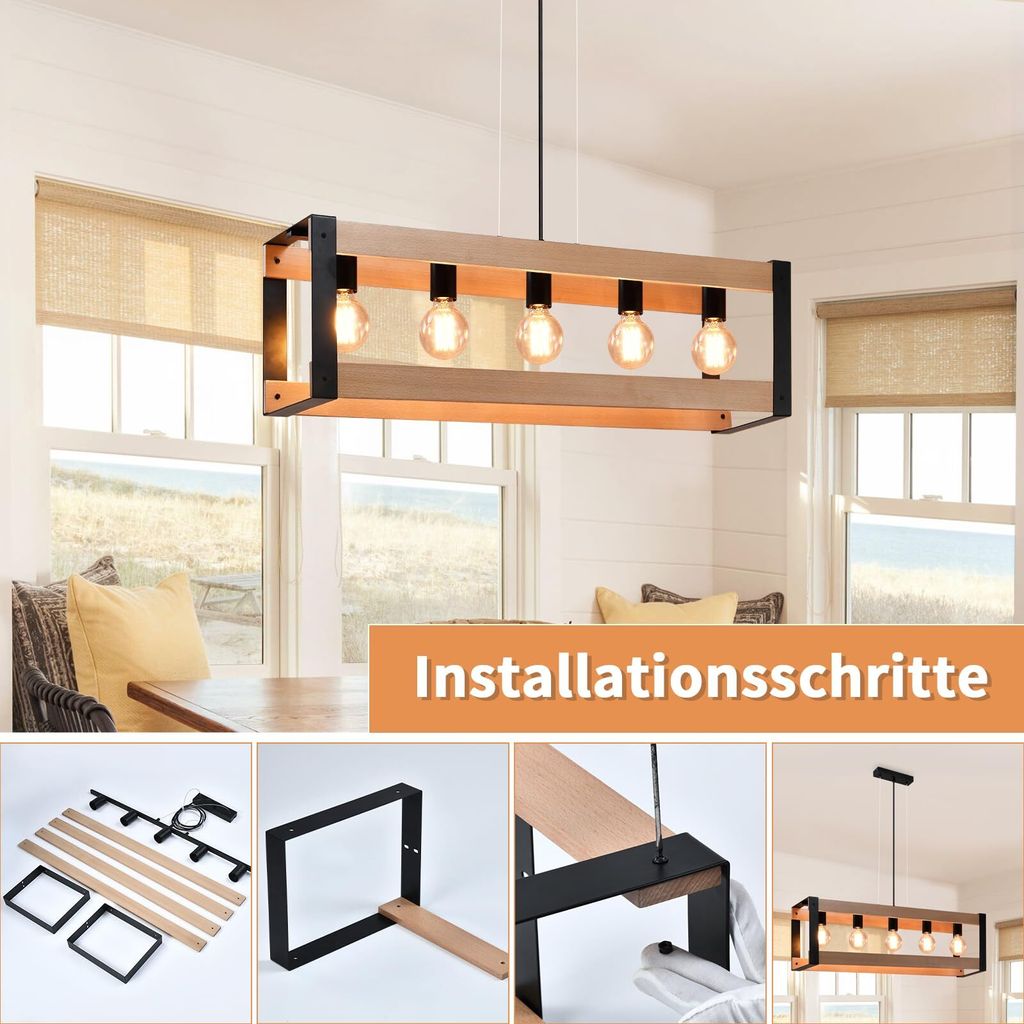 ZMG Pendelleuchte Holz vintage 5 Flammig Esstisch Produktbild 5