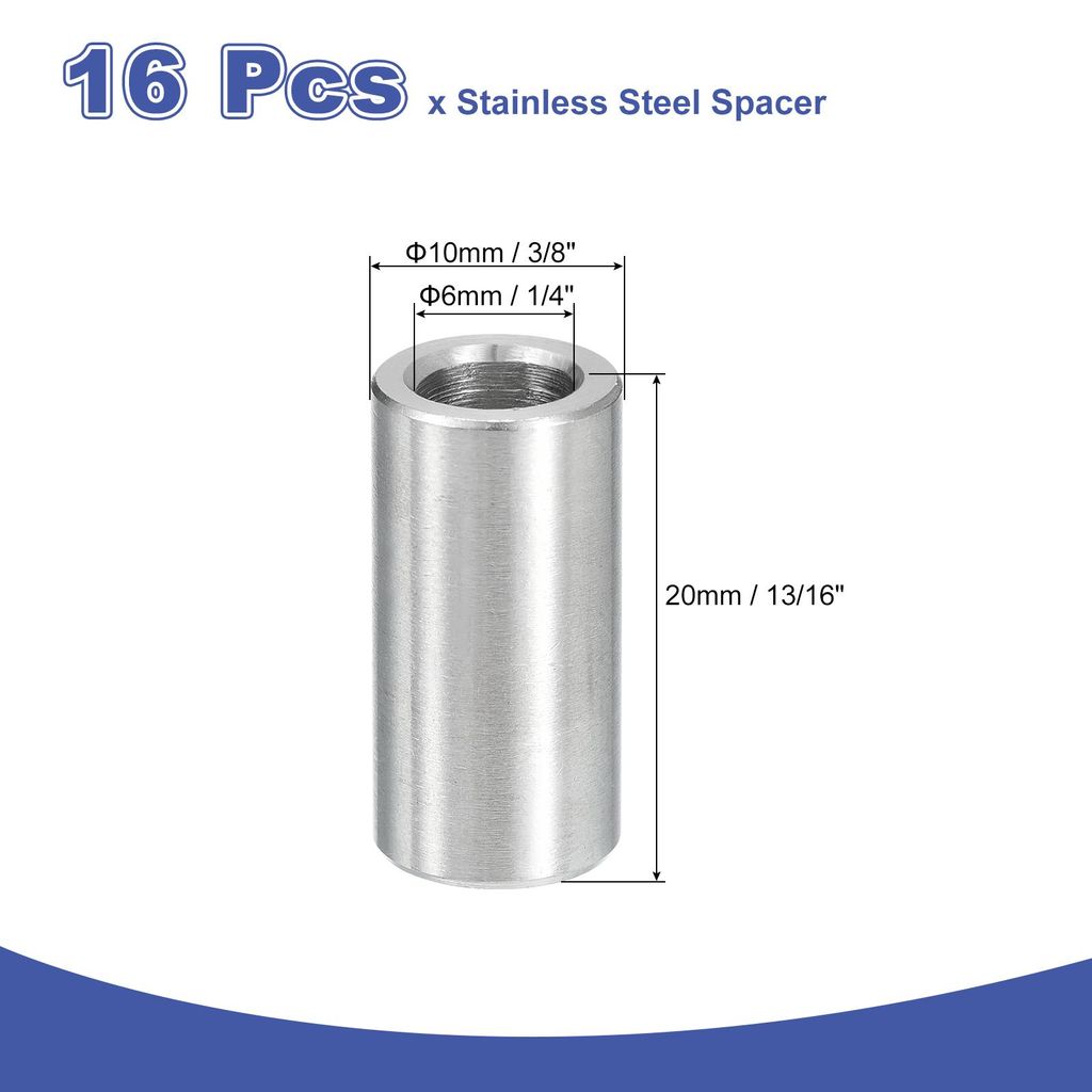 16 Stš¹ck 304 Edelstahl Distanzhš¹lsen Abstandshalter 6x10x20mm(IDxODxL?nge) Schraubenabstandshalter Buchse Fš¹r M6 Schrauben Bolzen Und Stangen