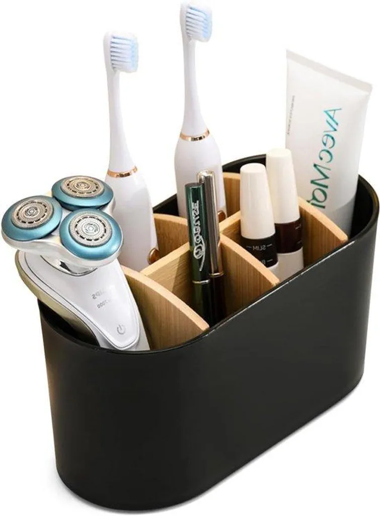 Support brosse à dents familial en bambou pour organisation salle de bain