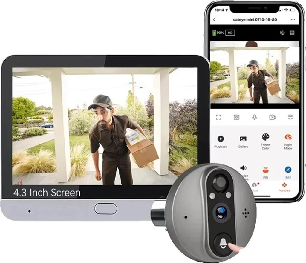 Caméra trou de serrure 5MP avec audio bidirectionnel et sonnette WiFi