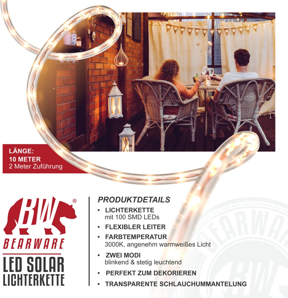 Set 2 Catene Luminose Solari Bearware 100 LED 10m Luce Calda Esterno - 2