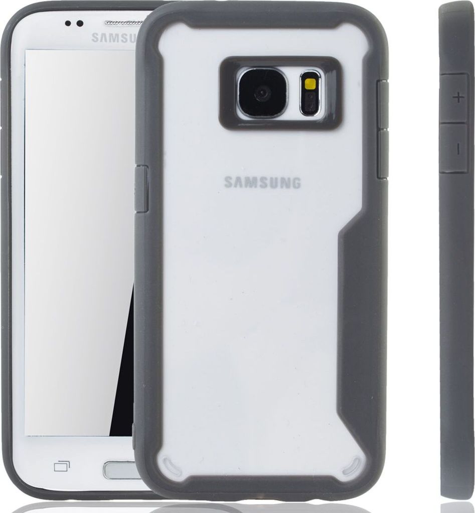 Graue Premium Samsung Galaxy S7 Edge Hybrid-Editon Hülle | Unterstützt Kabelloses Laden | aus edlem Acryl mit weichem Silikonrand Grau