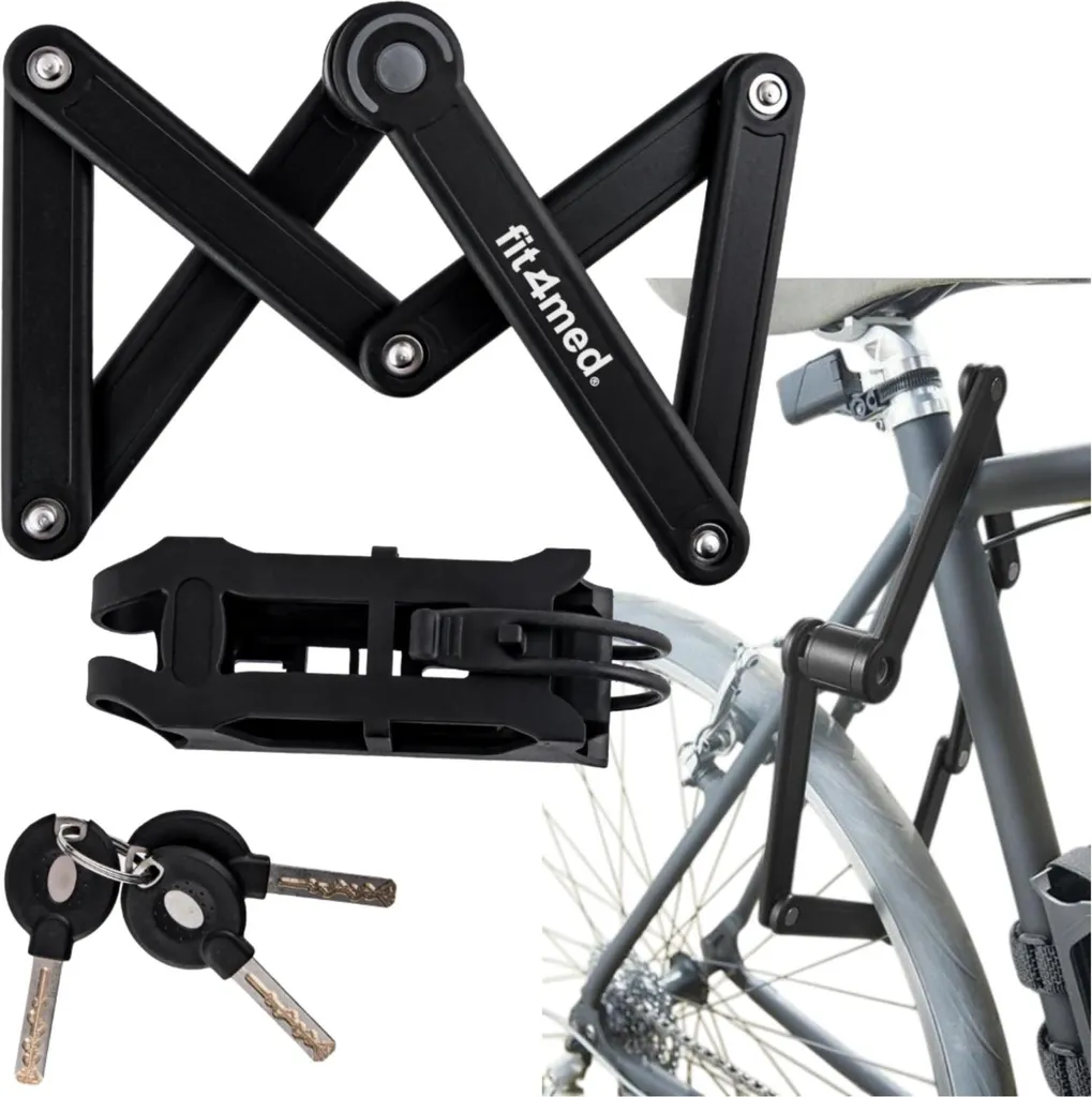 FIT4MED Antivol Pliable 80 cm - Noir - Acier Robuste Compact - Sécurité