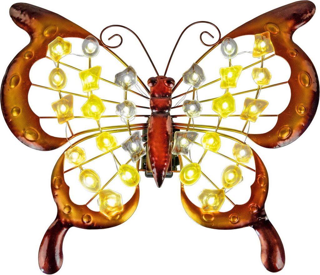 Deko Schmetterling Metall Wanddeko mit LED Wandbild Bild Tier Figur Skulptur