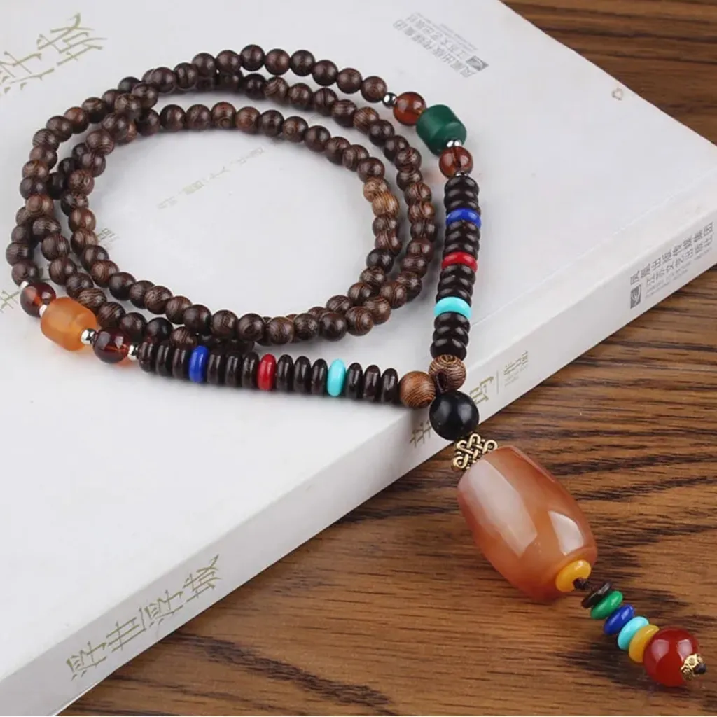Collana Alois in Legno con Ciondolo Colorato - Stile Etnico e Bohémien KP34073