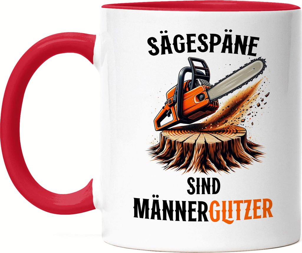 Sägespäne sind Männerglitzer Kettensäge Tasse Rot Feuerholz Handwerker Kunst