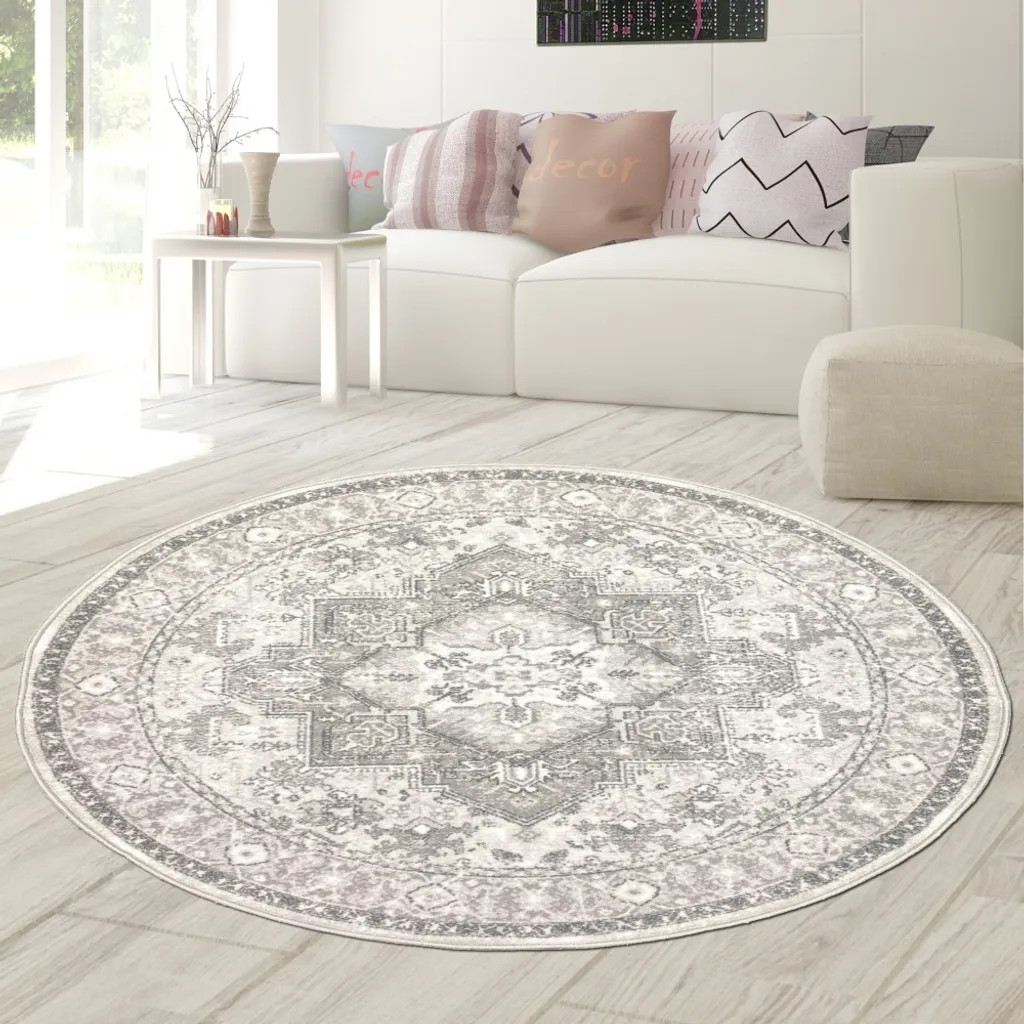 Tapis de chambre gris style oriental rond 120 cm - Confort ultra doux