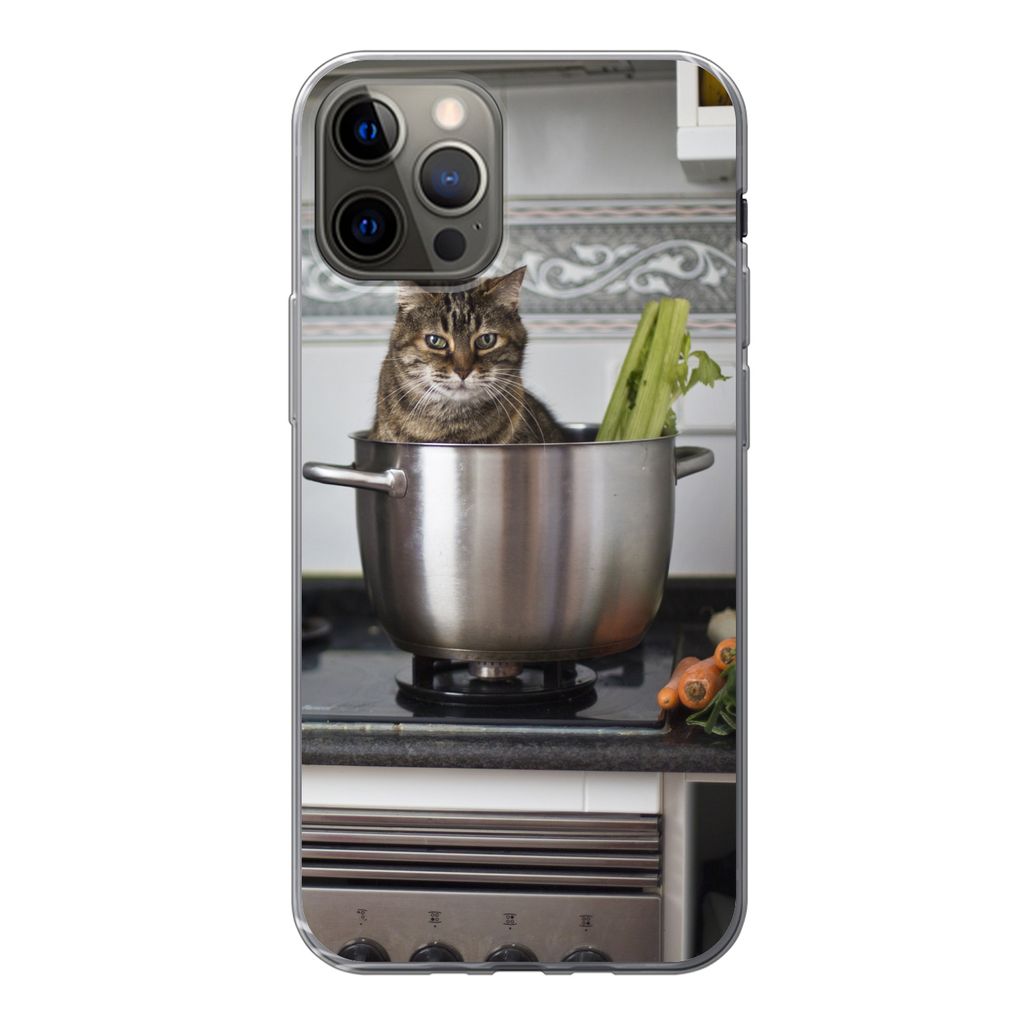 MuchoWow Handyhülle Schutzhülle Hülle für iPhone 13 Pro Katze - Pfanne - Küche Silikon Softcase Handy Hülle - Handy-Tasche
