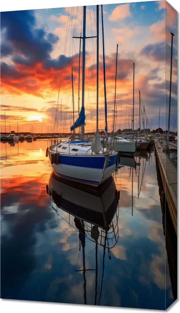 Quadro Tramonto Porto Turistico 40x70 - Stampa su Tela d'Autore