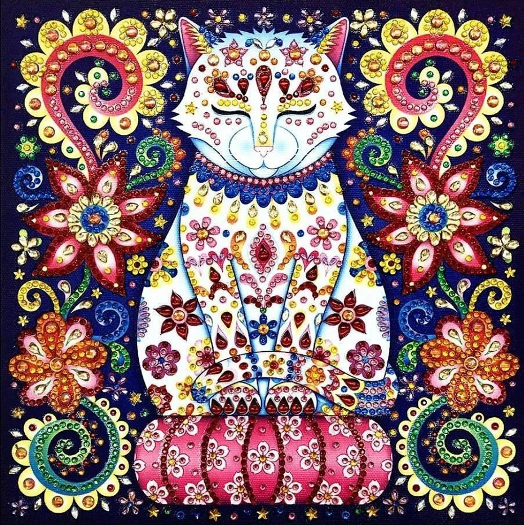 Broderie de diamants chat au calme, activité manuelle anti-stress