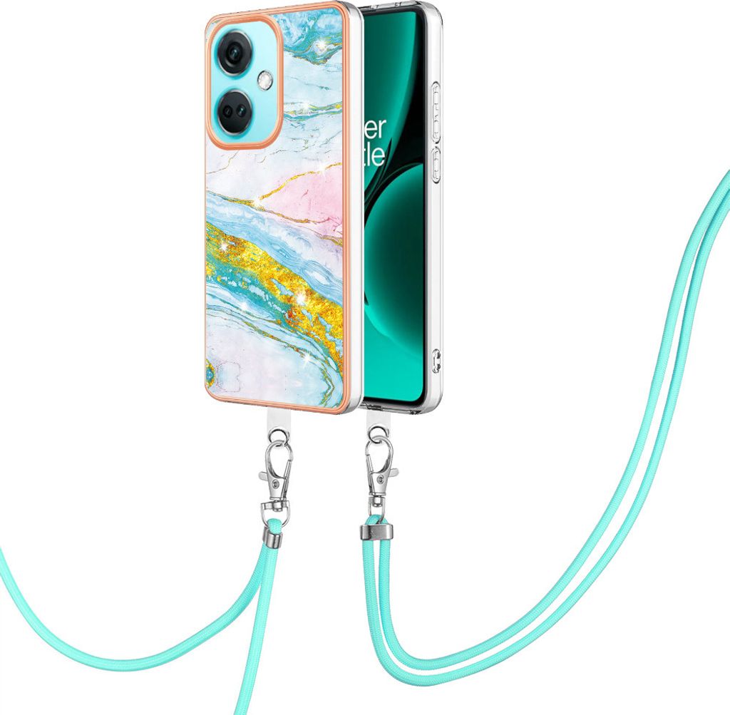 Handykette Hülle für OnePlus Nord CE3 Muster TPU Schutzhülle mit verstellbarem Tragegurt Türkis