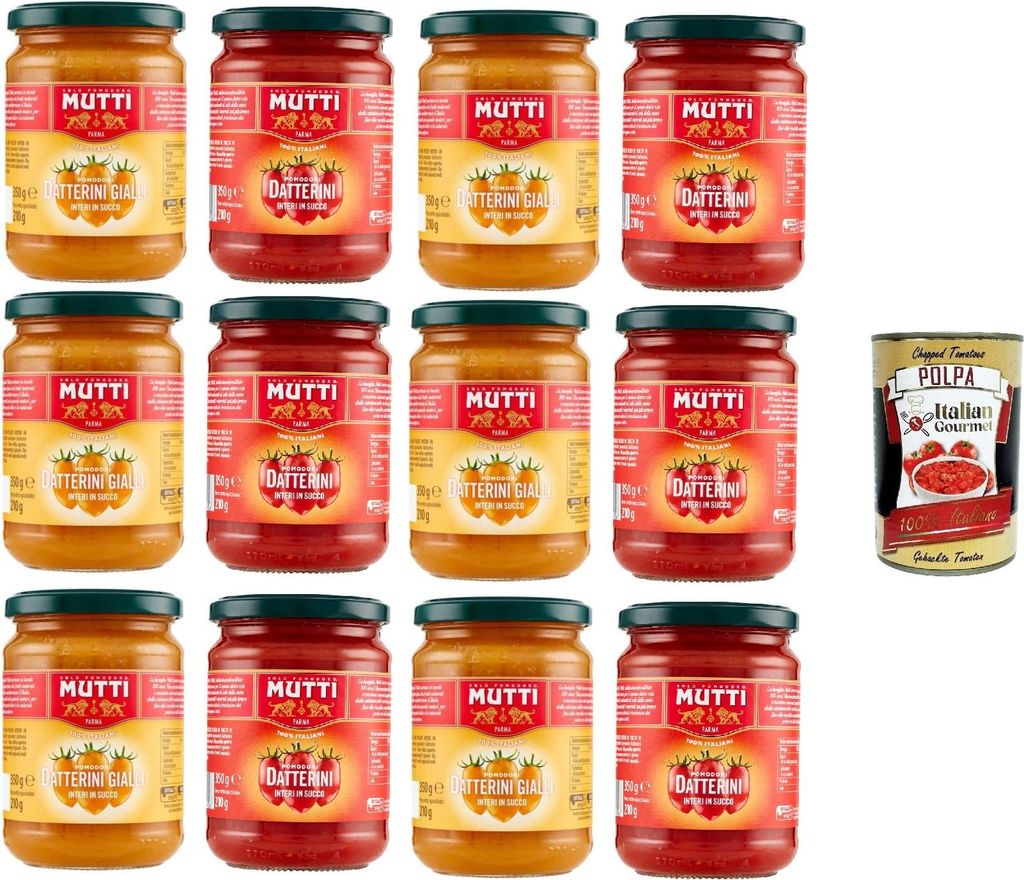 Mutti Pomodori Datterini Gialli & Rossi Interi in Succo Whole Yellow & Red Datterini Tomatoes in Juice Ganze gelbe Datterini-Tomaten in Saft 12x .3...