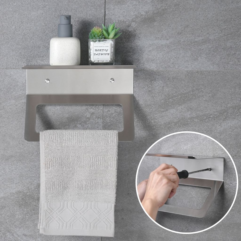 DEKAZIA Handtuchhalter Edelstahl gebürstet | Handtuchhalter Bad | Handtuchhalter Wand | Handtuchstange | Gästehandtuchhalter Handtuchregal Bade...