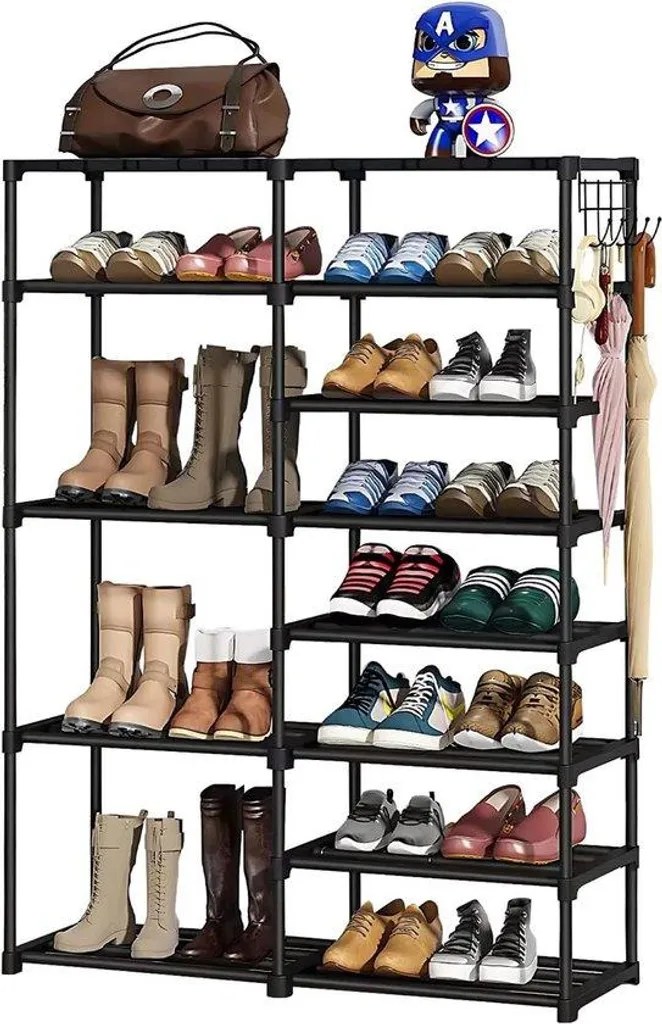 Étagère à chaussures noire 11 niveaux 125x86x30 cm gain de place XL