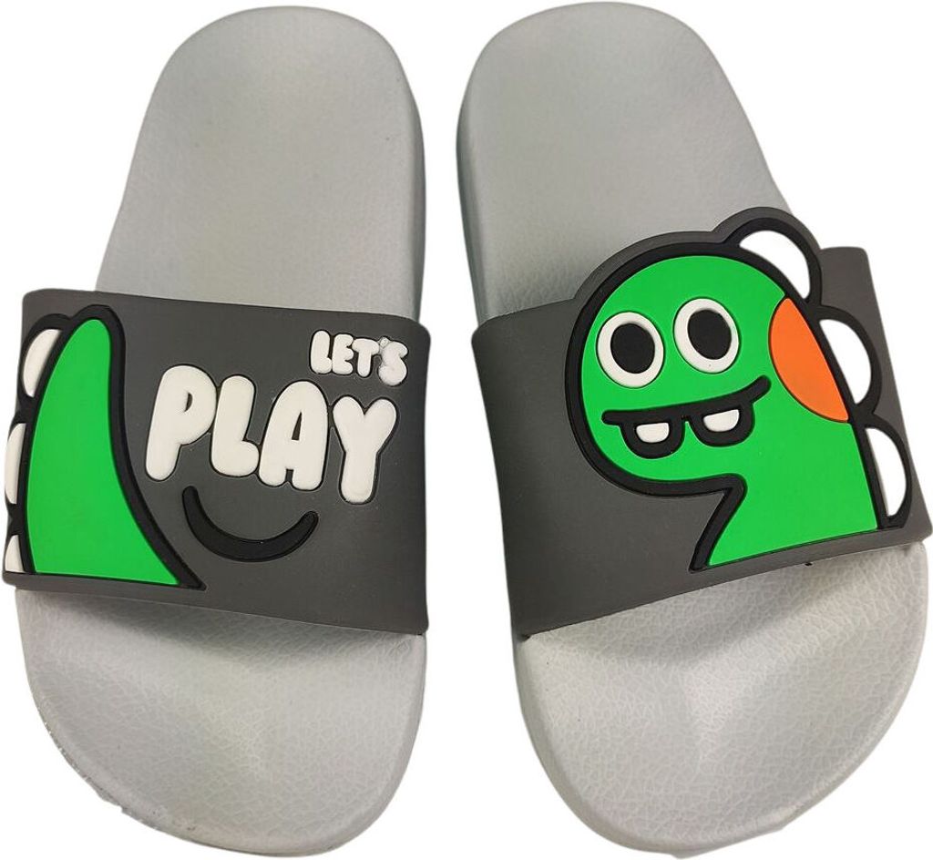Badelatschen Kinder Badeschuhe Pantoletten Sport Slippers Dino Grau Gr.24