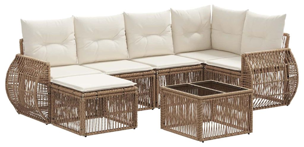 Möbel Gartensofa-set 7 pcs Beige und Cremeweiß Poly-Rattan - Gartenmöbelgarnituren CC1522