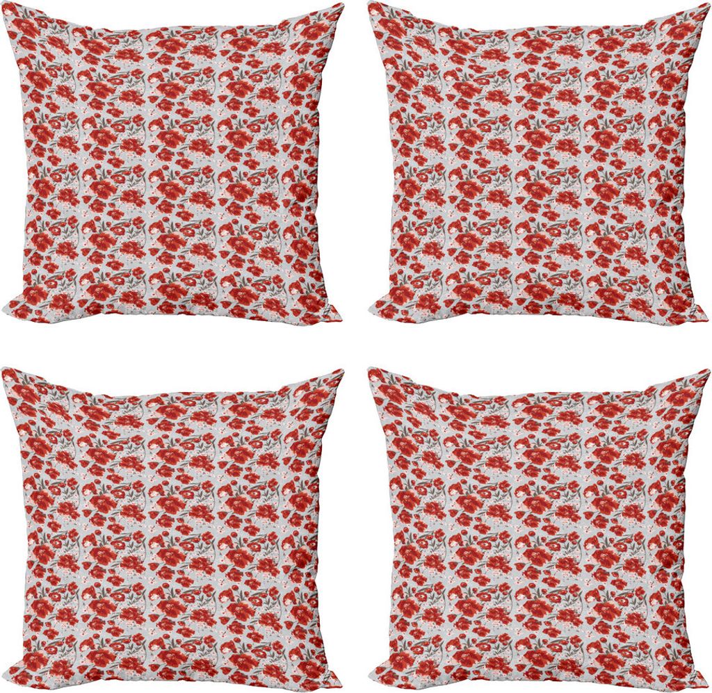 ABAKUHAUS Blumen Kissenbezug Set (4 Stück), Frühlingsblütenblatt Laub, Moderner Doppelseitiger Digitaldruck, 60 cm x 60 cm, Pale Grau Orange Taupe