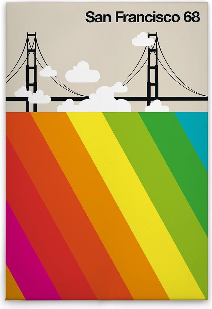 TADESSI Leinwandbild Retro San Francisco - Wandbild 60 x 90 cm - Kunstdruck auf Leinwand in Bunt Creme - M1-No.50837