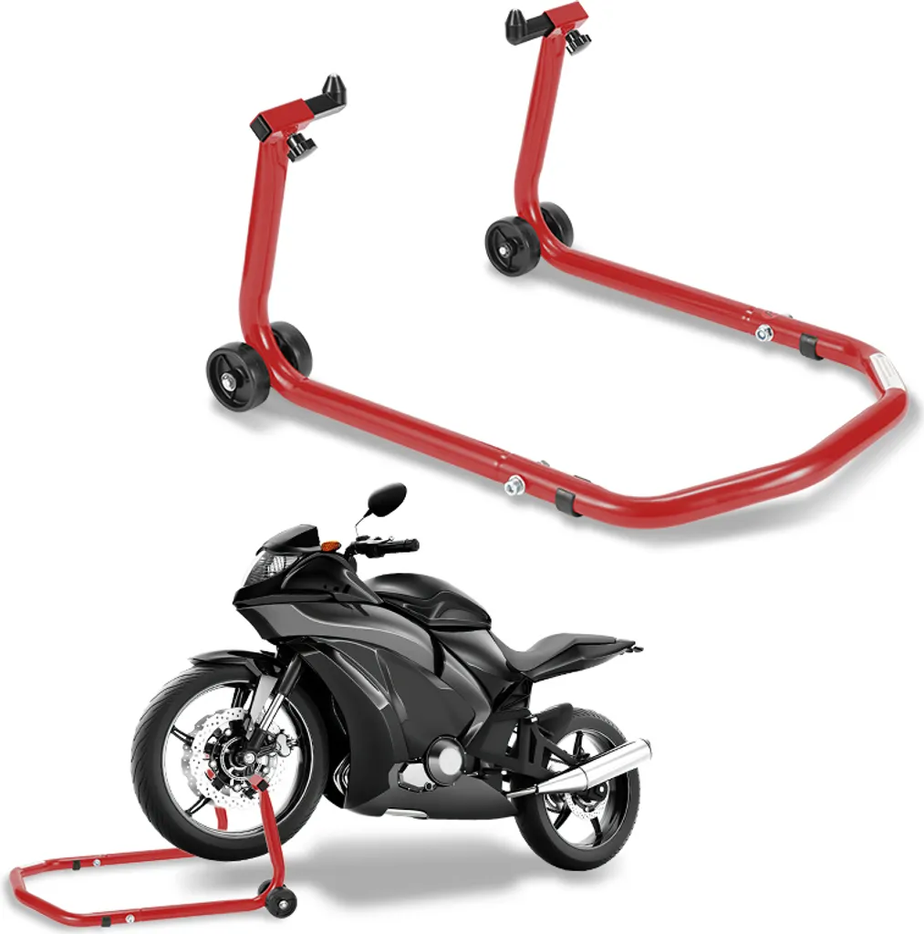 Béquille moto avant pour hivernage et entretien - Largeur ajustable rouge