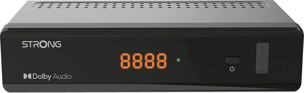 A black and gray Strong SRT 7040 stereo receiver is shown against a white background.
