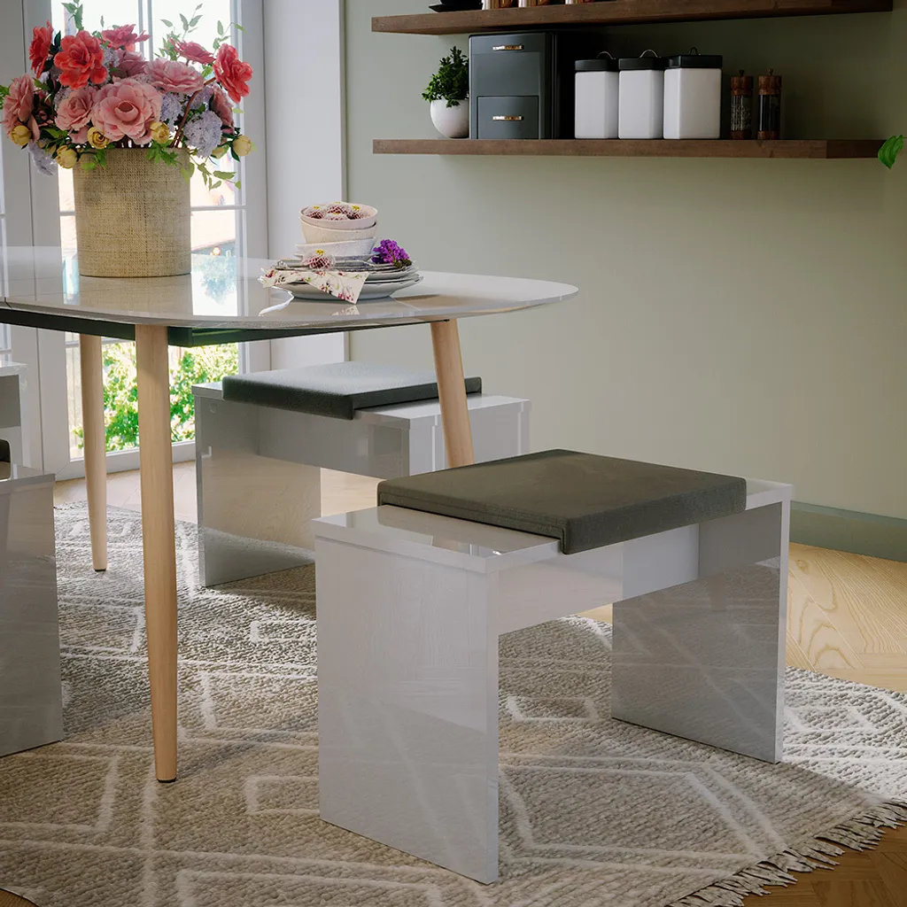 Banc Vicco Viola Blanc 90cm - Solution Assise Stable pour Coin Coiffeuse