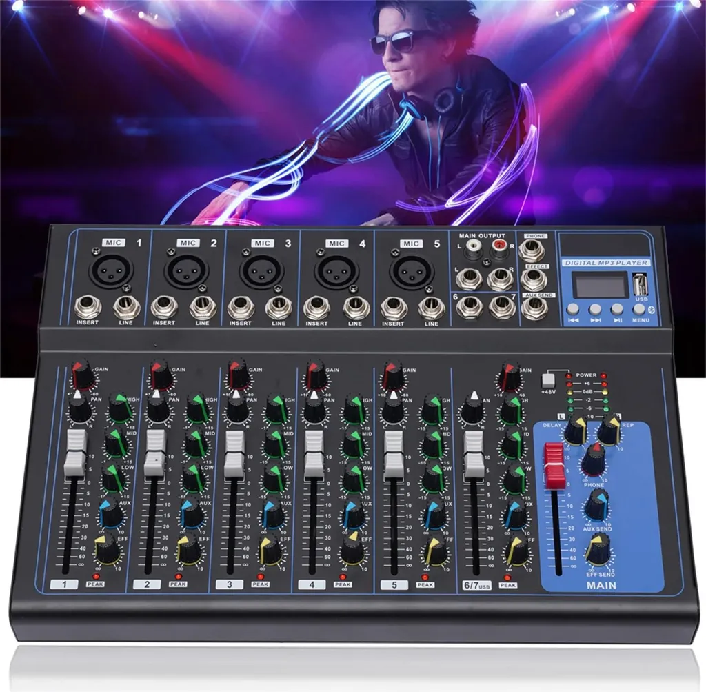 Table de mixage audio professionnelle 7 canaux console DJ stéréo noir - 10