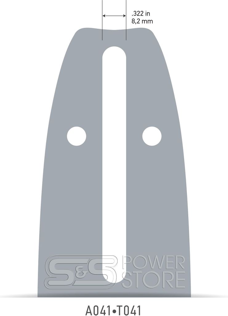 A diagram of a chainsaw bar with measurements.