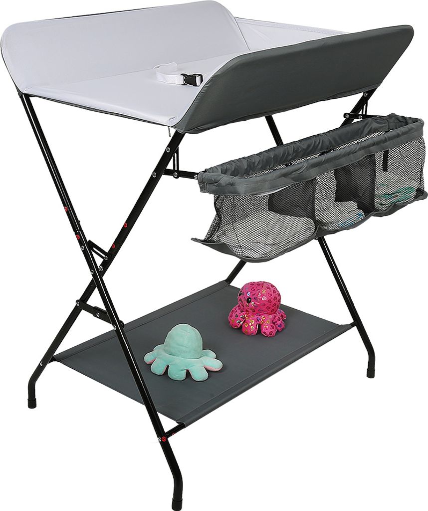 WYCTIN Wickeltisch Wickelkombination Wickelkombi klappbar für Kinder 79*55.5*96cm (Grau und Weiß)