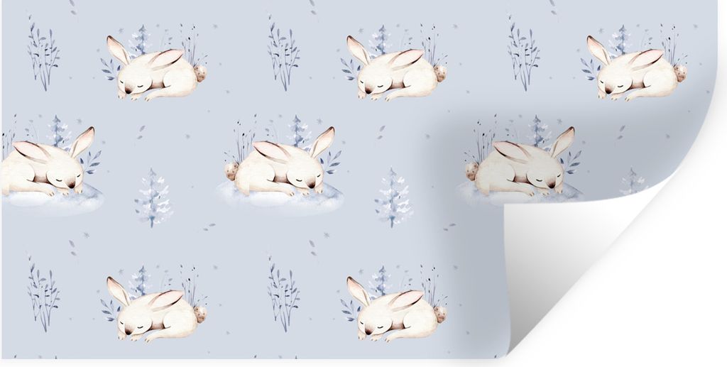MuchoWow Wandtattoo Wandsticker Wandaufkleber Winter - Muster - Kaninchen 120x60 cm Selbstklebend und Repositionierbar - Sticker - Dekorfolie