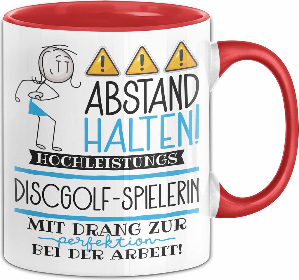 Discgolf-Spielerin Tasse Geschenk Lustig Abstand Halten Hochleistungs-Discgolf-Spielerin Mit Drang Zur Perfektion Bei Der Arbeit (Rot)