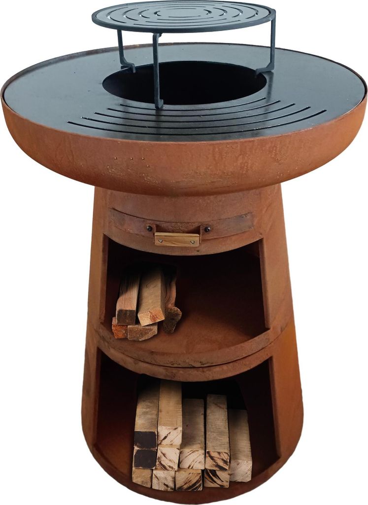 Runder Grill mit runder Stahlplatte und Rost Produktbild 