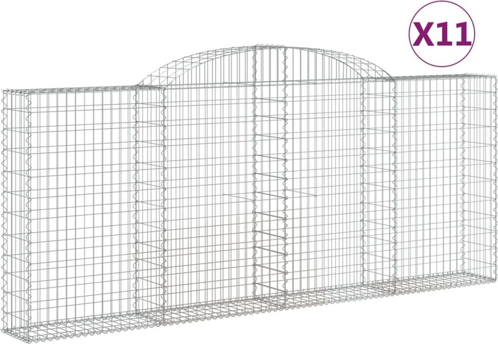 vidaXL Gabionen mit Hochbogen 11 Stk 300x30x120/140cm Verzinktes Eisen
