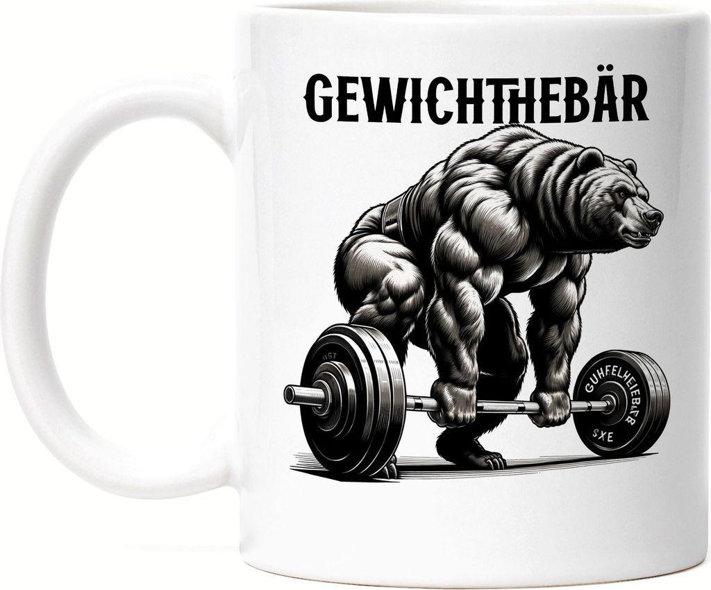 Gewichthebär Bären Tasse Weiß - Fitnessjunkie Geschenk