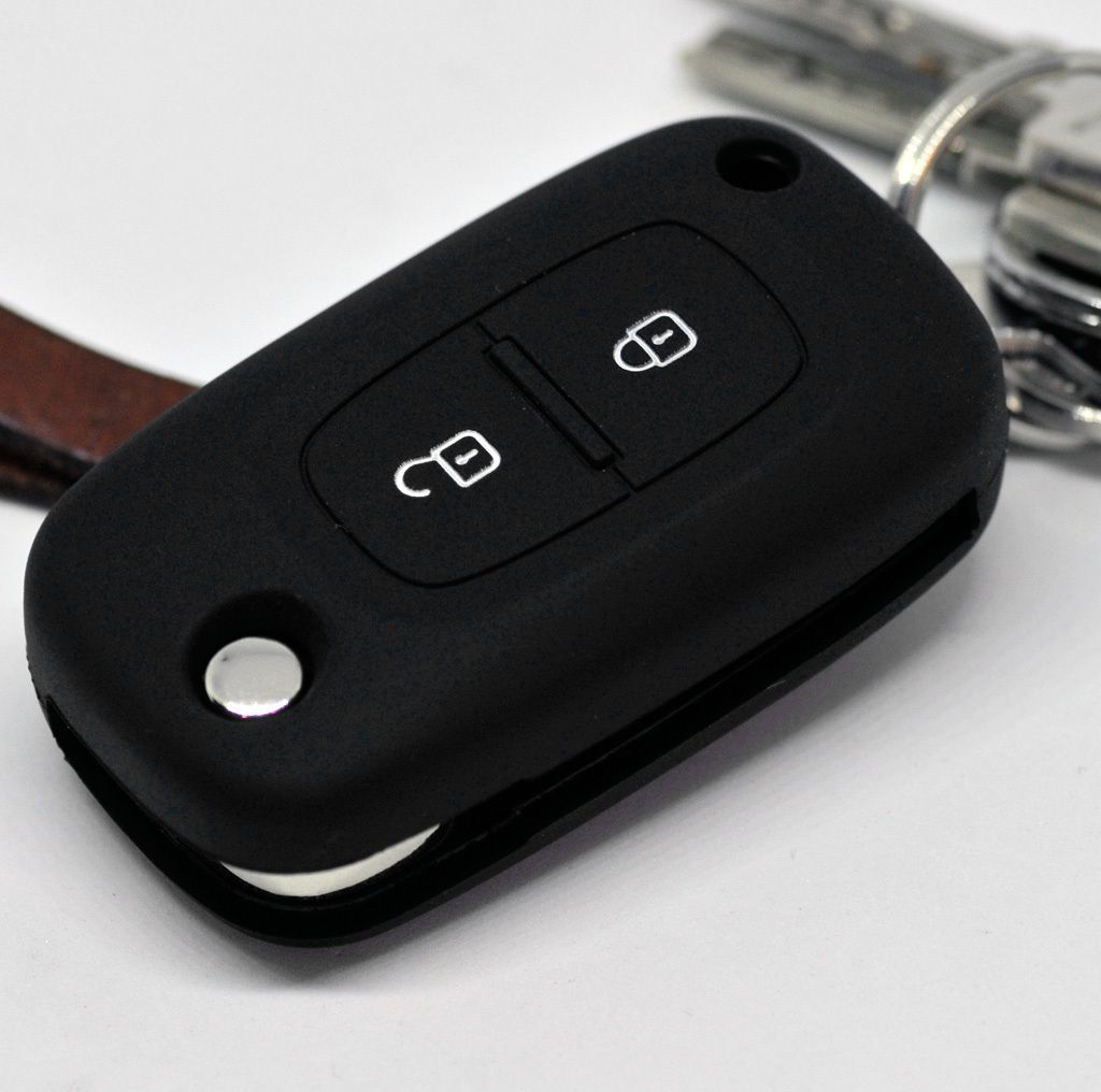 Auto Schlüssel Hülle Silikon Schutz Cover Schwarz kompatibel mit Renault Kangoo Smart Forfour Clio III Wind Modus Logan Modus Twingo Mercedes Ben...