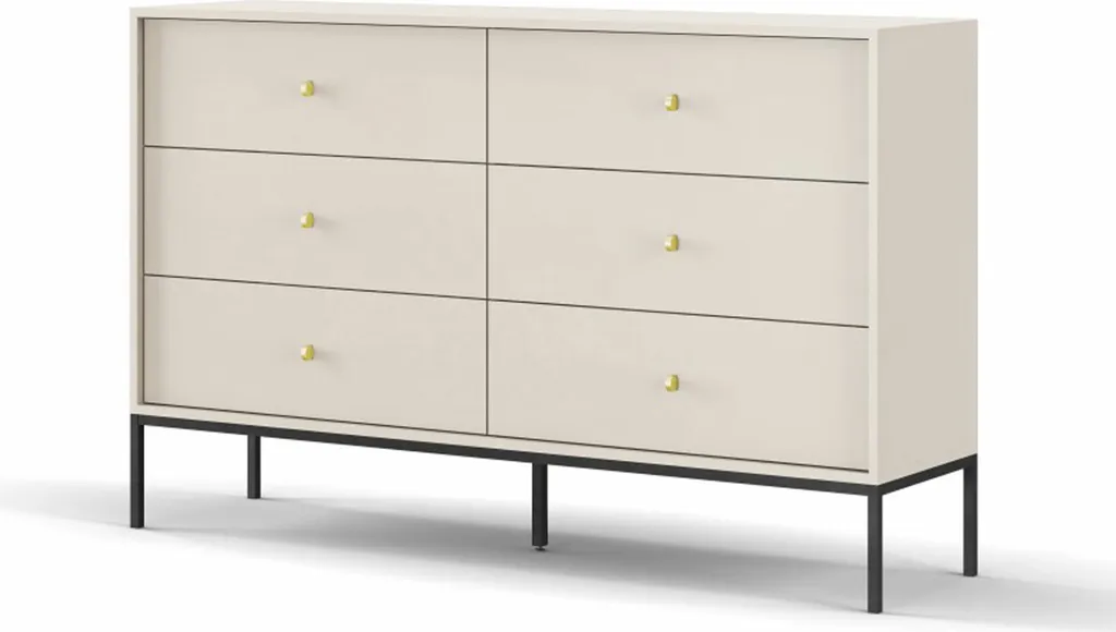 Commode beige vintage Monne avec double rangement à six tiroirs
