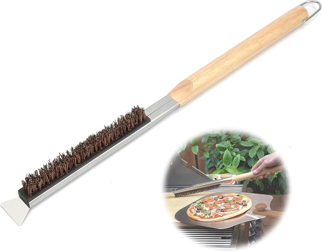 Pizza-Ofenbürste, Professionelle Pizza-Ofenbürste mit Reinigungsbürste für Pizzaofen, Gasgrill, Holzgriff-Ofenbürste
