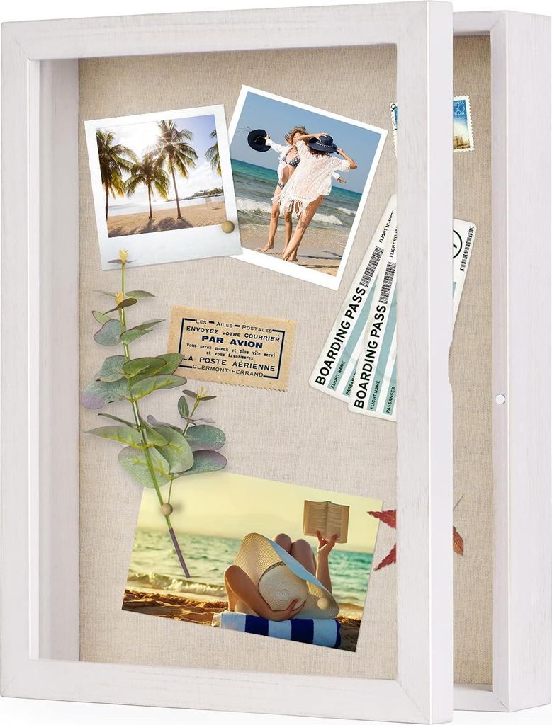 3D-Fotoliste 28 x 35 cm, Holzrahmen zum Füllen, Schattenbox-Fotoliste mit 8 Pins, Geschenk für Familie, Freunde usw., Weiß