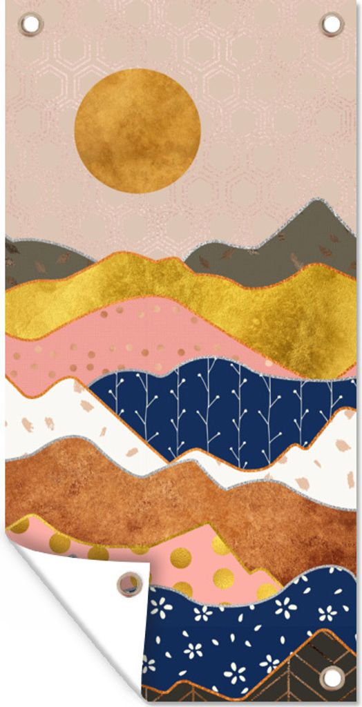 MuchoWow 40x80 cm Outdoor-Poster Gartendeko Sichtschutz Garten Poster für den Garten Gold - Pastell - Muster